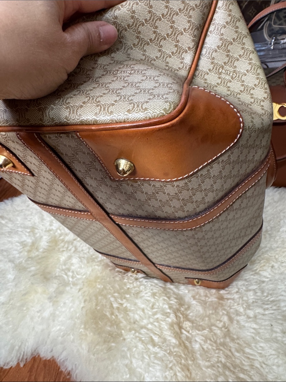 Celine Tan & Beige Monogram Canvas Duffel Bag - Picture 8 of 11